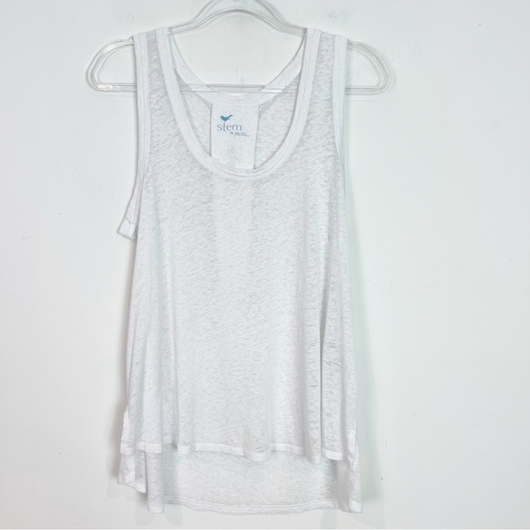 STEM WHITE SCOOP NECK BURNOUT SLEEVELESS TANK TOP WOMENS SZ SMALL - Picture 1 of 4